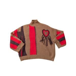 POL Heart sweater; fringe detail, Magical Mohair sweater, Size Medium